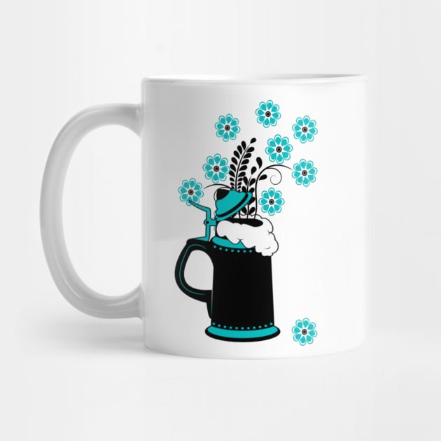 Black and Teal Beer Stein and Flowers Oktoberfest by HolidayBug